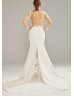 Long Sleeves Ivory Lace Tulle Sheer Back Non-traditional Wedding Dress